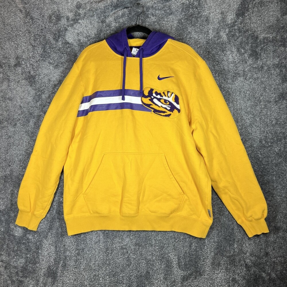 LSU Tigers Hoodie Sweatshirt Mens Large Yellow NCAA Football Nike Pullover